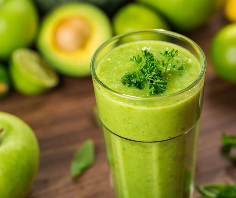 A green smoothie with avocado and lime